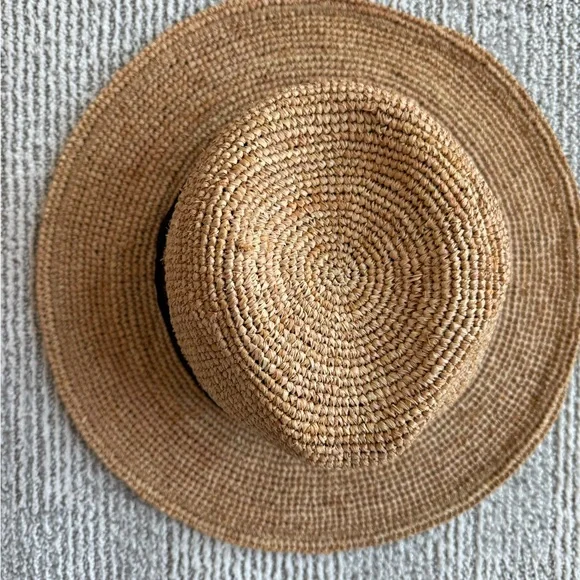 Zara Straw Fedora Hat in Tan with Black Band - Picture 4 of 4